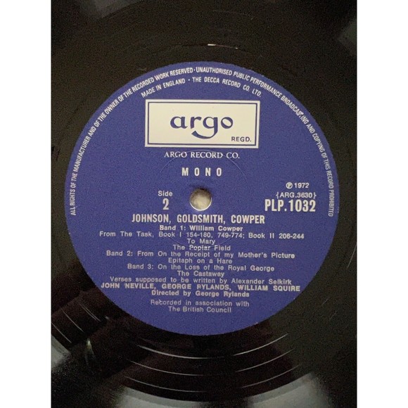 Johnson Goldsmith Cowper Neville Rylands Squire LP Argo Mono EX Import Poetry - Picture 7 of 7